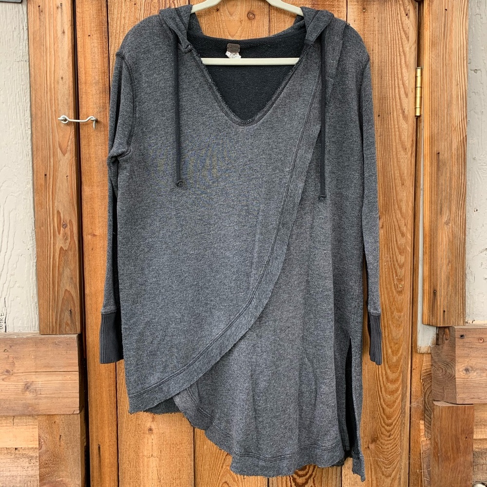Free People charcoal gray asymmetrical layered long hoodie tunic sweatshirt - Picture 11 of 13